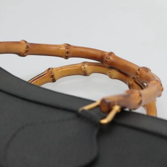 GUCCI Bamboo Hand Bag Leather Black Gold 002 - Picture 8 of 16